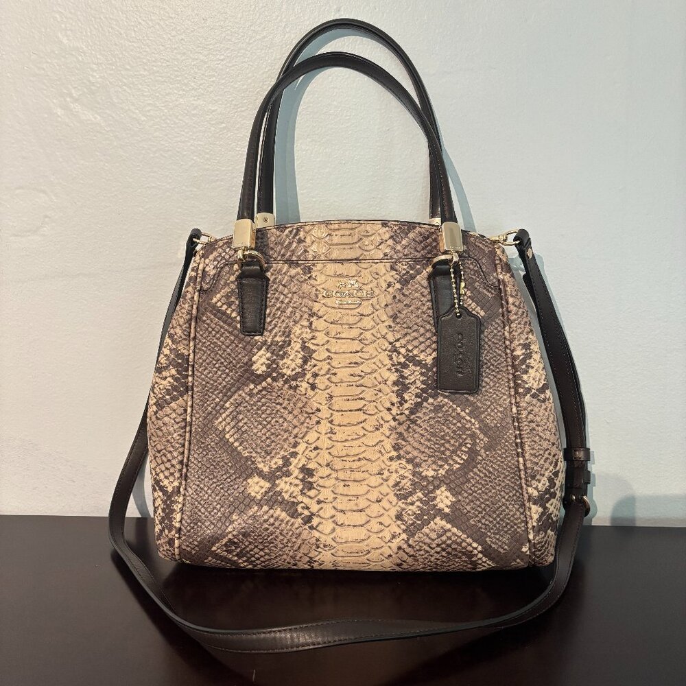 Coach Minetta Gray Cream Black Snakeskin Embossed Leather Crossbody